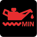 Rote Warnleuchte mit Ölkanne und Wellenlinie sowie der Schriftzug "MIN" vor schwarzem Hintergrund