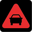 Abstandswarnung: Rotes Dreieck mit Auto vor schwarzem Hintergrund